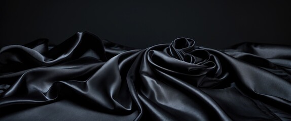 Leinwandbilder - Elegant black silk fabric with smooth waves on a dark background creating a sophisticated and melancholic atmosphere.