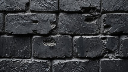 Poster - Black cement brick wall texture with weathered surface and subtle details ideal for backgrounds and design elements.