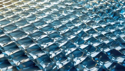 Poster - Abstract close-up of textured reflective surface with a grid pattern in blue tones and dynamic lighting effects