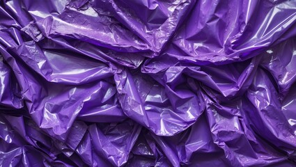 Poster - Purple crumpled plastic texture background with glossy surface and irregular folds
