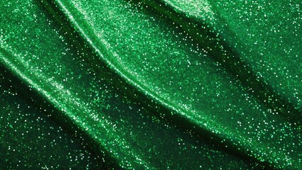 Poster - Green glitter fabric texture with shimmering particles and smooth draped folds