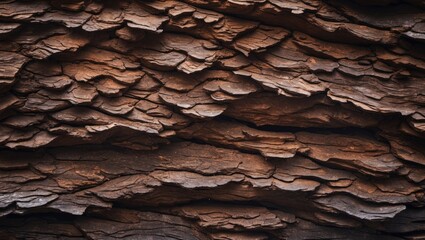 Wall Mural - Textured bark of an old tree displaying deep grooves and layers in natural brown tones suitable for backgrounds and material designs.