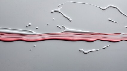 Poster - Abstract paint texture with horizontal brush strokes in white and pink over a gray background creating a modern minimalist artwork design