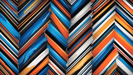  - Colorful diagonal striped pattern with blue, orange, black, and white hues for modern background design.
