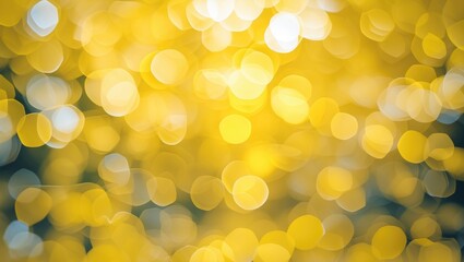 Poster - Yellow bokeh background with soft circular lights creating a warm and festive atmosphere ideal for creative designs and projects