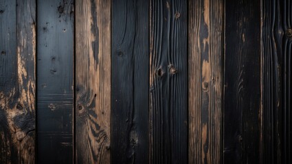 Poster - Textured black and brown wooden planks background with a grunge finish perfect for rustic and vintage themed designs and layouts.