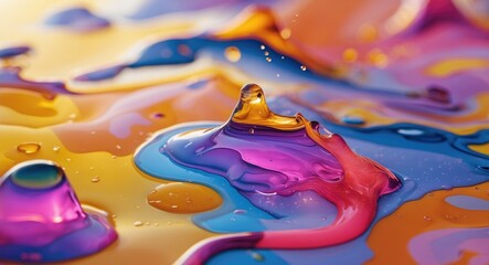 Poster - Colorful abstract liquid surface with vibrant fluid shapes and reflections in shades of pink, purple, orange, and blue.