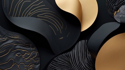 Poster - Elegant black and gold abstract pattern featuring flowing textures and intricate lines suitable for modern design and creative projects.