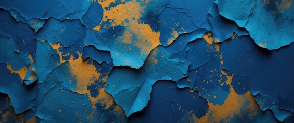 Poster - Blue and orange textured wall with peeling paint and abstract pattern in background