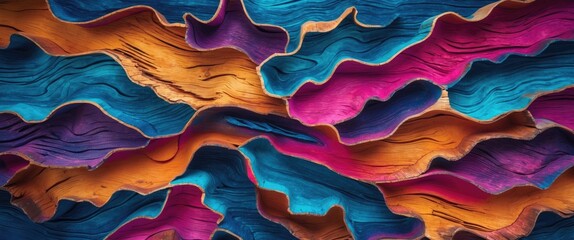  - Colorful abstract patterns resembling layered wood textures with vibrant blue pink orange and purple hues. High resolution background image.