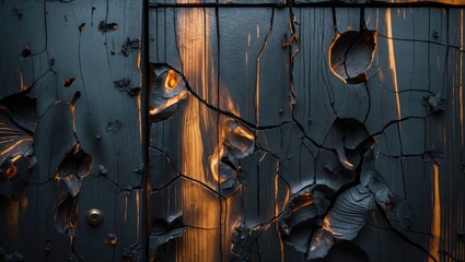 Poster - Textured black charred wood with deep cracks and highlights showcasing fire damage and weathered surfaces for design and background use