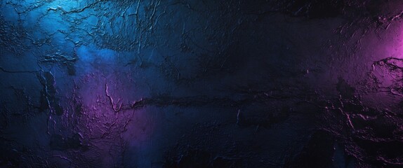 Poster - Abstract dark metal texture with illuminated hues of blue and purple creating a grunge backdrop for modern design concepts.