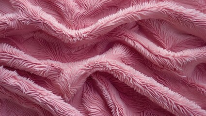 Poster - Textured pink fabric background with soft, wavy folds and intricate details displaying depth and pattern.
