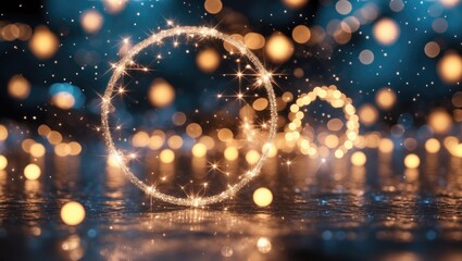 Poster - Bokeh background with sparkling circular shapes and warm glowing lights in a dreamy atmospheric setting