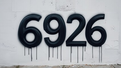 Poster - Black spray-painted number 6926 on a textured white wall with dripping paint, showcasing urban art and street style aesthetics.