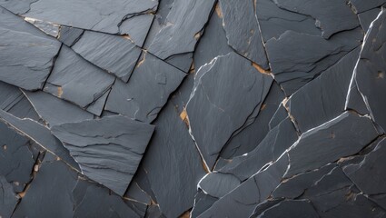 Poster - Textured slate stone surface in varying shades of gray with uneven edges and natural patterns suitable for backgrounds or textures.