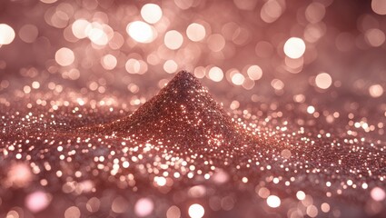 Poster - Glittery pink and gold sparkling dust with bokeh effect creating a mountainous texture on a surface