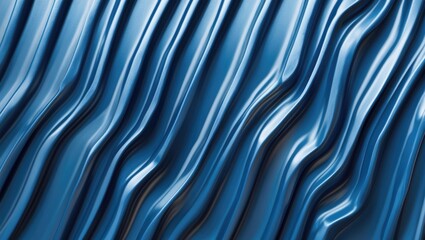 Poster - Blue metallic waves texture with glossy finish creating a ripple effect in a smooth abstract pattern for backgrounds and design elements