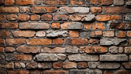Poster - Textured multi-colored brick wall with variations in brick size and color, showcasing an aged and weathered appearance