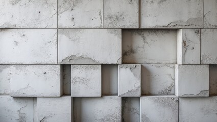Poster - abstract textured concrete wall with geometric pattern and varying shades of white and grey in a mod