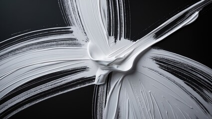 Poster - White paint strokes on a black background creating an abstract design with texture and depth