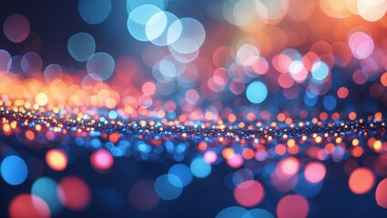 Poster - Colorful abstract background with blurred bokeh lights in various shades of blue, orange, and red creating a festive atmosphere