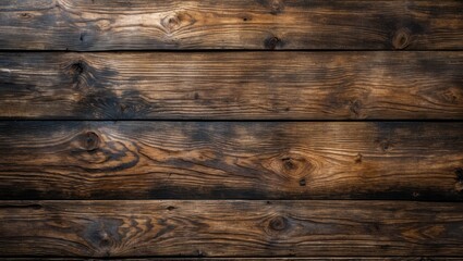 Poster - Textured wooden background with dark brown stained planks and visible grain patterns arranged horizontally