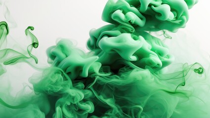 Poster - Green swirling smoke and ink abstract background with dynamic fluid shapes and textures in soft light