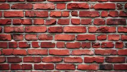Poster - Red brick wall with visible mortar joints and variations in texture and color, suitable for architectural backgrounds and designs