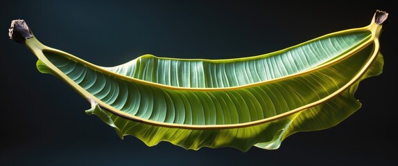 Poster - Large vibrant banana leaves with visible texture and detail against a dark background.