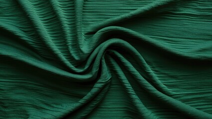 Poster - Textured green fabric with pleated design creating movement and depth, ideal for textile and fashion photography purposes.