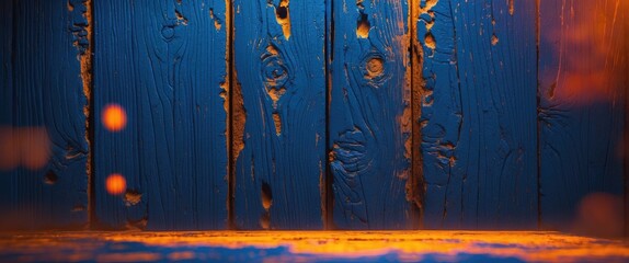 Wall Mural - Vivid Blue Wooden Planks with Textured Finish and Soft Ambient Lighting for Background or Design Use