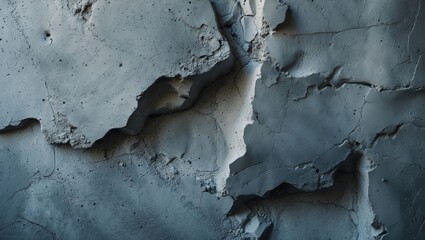 Poster - Textured surface of rough, cracked concrete wall with varying shades of gray, showing construction imperfections and wear.