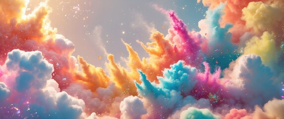 Poster - Colorful abstract cloud formations with bright hues and gradients in a dreamy sky backdrop