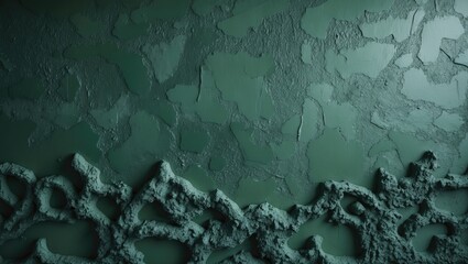 Poster - Textured green wall with intricate plaster design and uneven surface detail