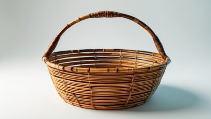Poster - woven rattan basket with handle displayed against a simple light background showcasing its natural t