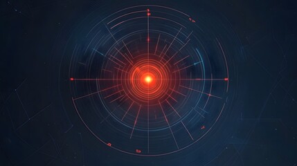 Poster - Abstract glowing red sphere on dark background, representing energy and dynamism, suitable for technology or science themes.