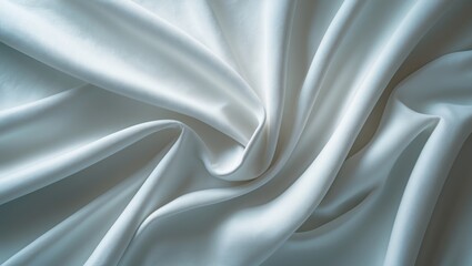 Poster - White silk fabric texture with smooth, flowing drapes creating soft waves and shadows on a light background.