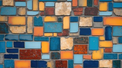 Wall Mural - Vintage color mosaic wall texture with abstract pattern close-up for artistic backgrounds and interior design applications.