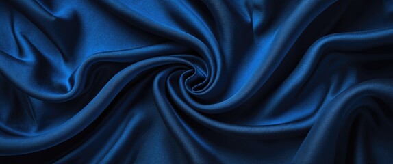 Poster - blue satin fabric texture with smooth waves and folds creating a rich and elegant appearance