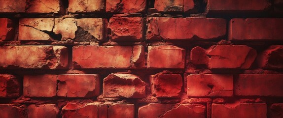 Poster - Textured red brick wall with cracks and weathered appearance suitable for backgrounds or architectural themes