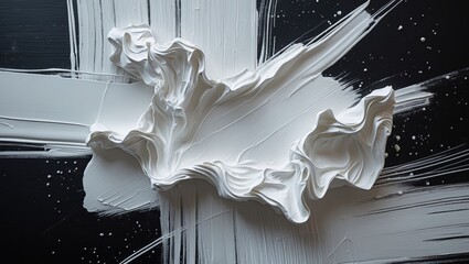 Poster - abstract textured white paint on dark background with layered and flowing brush strokes. artistic co
