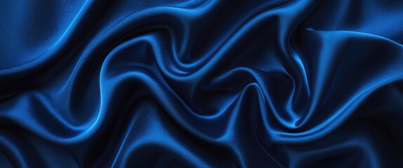 Poster - Blue satin fabric texture with smooth waves and folds creating a luxurious and elegant background pattern