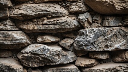 Poster - Textured background of an ancient stone wall made of irregularly shaped stones in natural earth tones