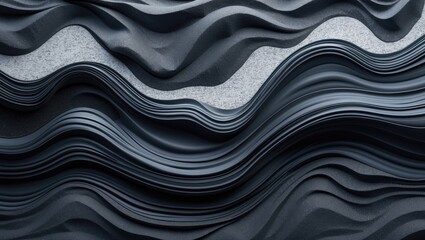 Poster - Abstract wave pattern in layered black and gray materials creating a three-dimensional texture background