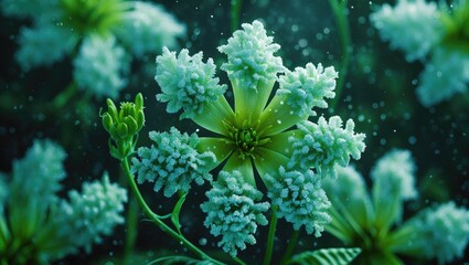 Poster - close-up view of intricate green and white flowering plant with delicate textures and details in a s