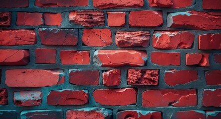Poster - Red brick wall texture with distressed and cracked surface ideal for background design and architectural elements.