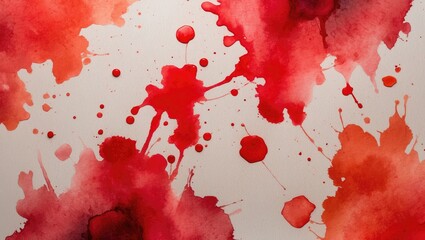Poster - Red watercolor splashes and stains on a textured paper background artistic abstract design