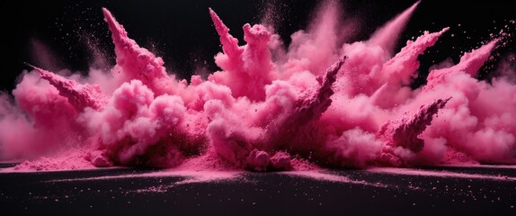 Poster - Colorful explosion of pink powder creating dynamic cloud shapes against a dark background.