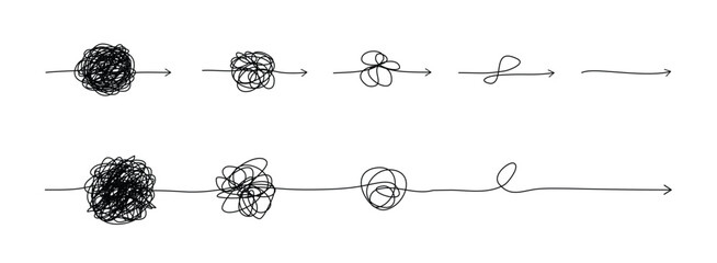 Wall Mural - complex line and complicated way. idea thinking process concept. messy ball becomes a straight line 